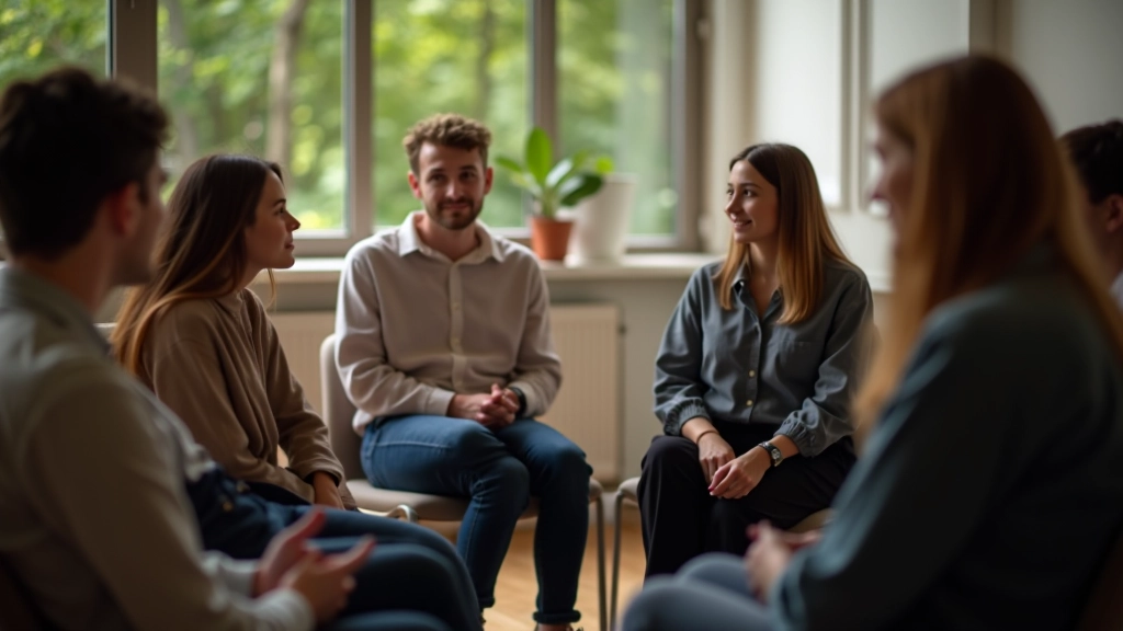 Skupina lidí v kruhu během workshopu, poslouchají a diskutují