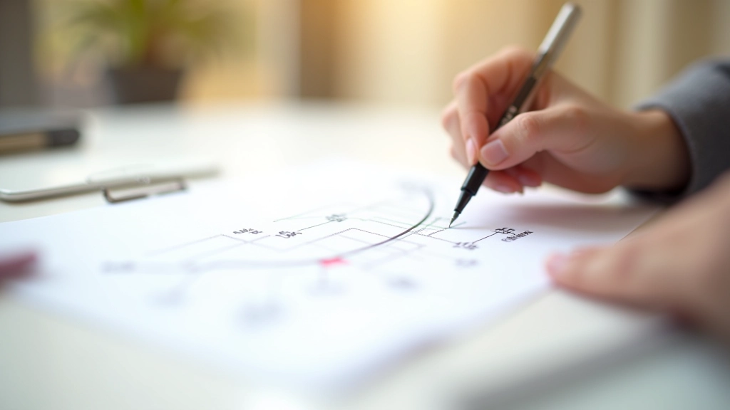 Ruční kresby jednoduchých schémat a kroků, plánování na papíře, minimalistický styl