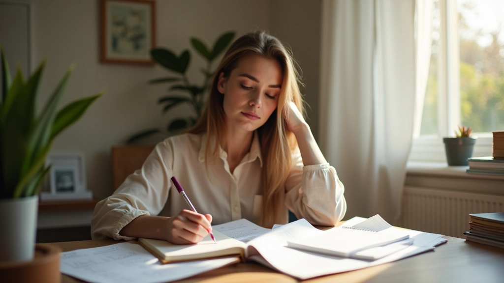 Žena píše v deníku se symbolem postupného pokroku